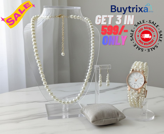 Pearl Studded & Beaded Jewellery Set with watch